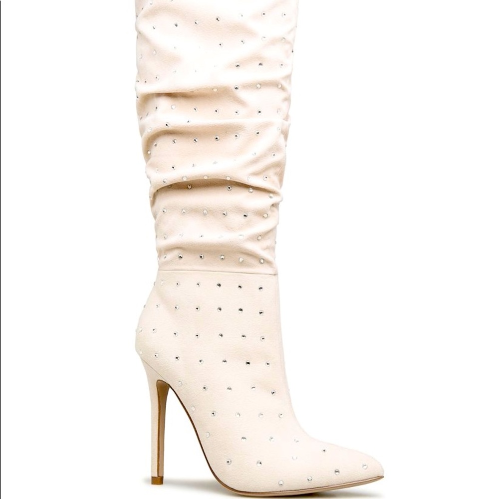 NWOT Slouchy Rhinestone Embellished Heeled Boot (Fenella) Glam